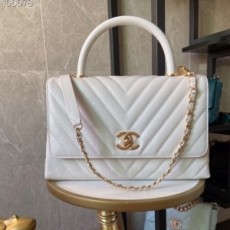 샤넬 CHANEL 2021 SS 쉐브론 금장로고 화이트 코코 핸들백 여성 토트백 92991 커스텀급