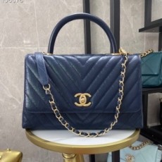 샤넬 CHANEL 2021 SS 쉐브론 금장로고 네이비 코코 핸들백 여성 토트백 92991 커스텀급