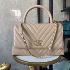 샤넬 CHANEL 2021 SS 쉐브론 금장로고 베이지 코코 핸들백 여성 토트백 92991 커스텀급