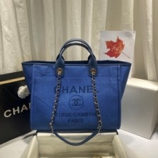 샤넬 CHANEL 2021 SS 로고 체인 자수로고 블루 여성 도빌백 리지 커스텀급