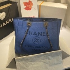 샤넬 CHANEL 2021 SS 로고 체인 자수로고 블루 여성 도빌백 미듐 커스텀급