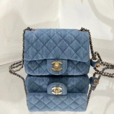 샤넬 CHANEL 2021 SS 퀄팅 데님 플랩백 미니 여성 체인 크로스백 커스텀
