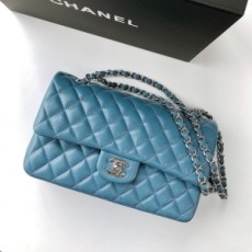 샤넬 CHANEL 2022 SS 램스킨 클래식 미듐 플랩백 블루 A1112 커스텀급