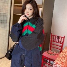 구찌 GUCCI 2022 SS 삼선 카라 짚업 여성 바람막이 점퍼 바지 세트 커스텀급