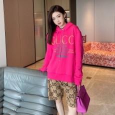 구찌 GUCCI 2022 SS 캐릭터 로고 핫핑크 후드 여성 긴팔티 커스텀급