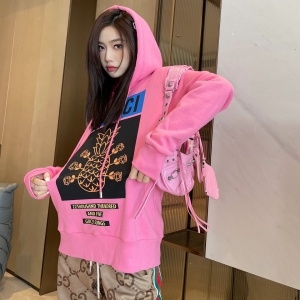 구찌 GUCCI 2022 SS 캐릭터 로고 핑크 후드 여성 긴팔티 커스텀급