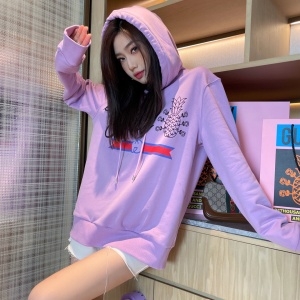 구찌 GUCCI 2022 SS 캐릭터 로고 보라 후드 여성 긴팔티 커스텀급