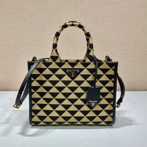프라다 PRADA 2022 SS 캐릭터 삼각로고 체크무늬 미듐 토트백 1BA354 커스텀급